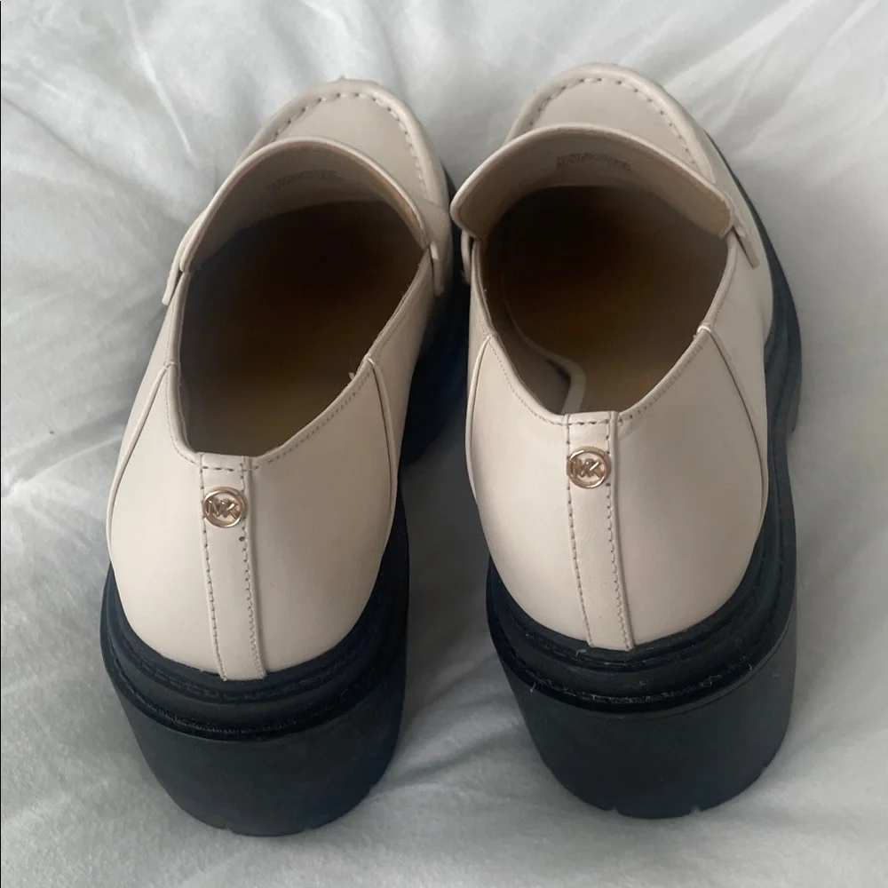 Michael Kors Cream Leather Platform Loafers with Black Soles